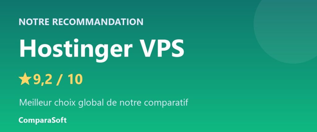 Notre recommandation : Hostinger VPS (9,2/10) – Meilleur VPS pas cher en 2026